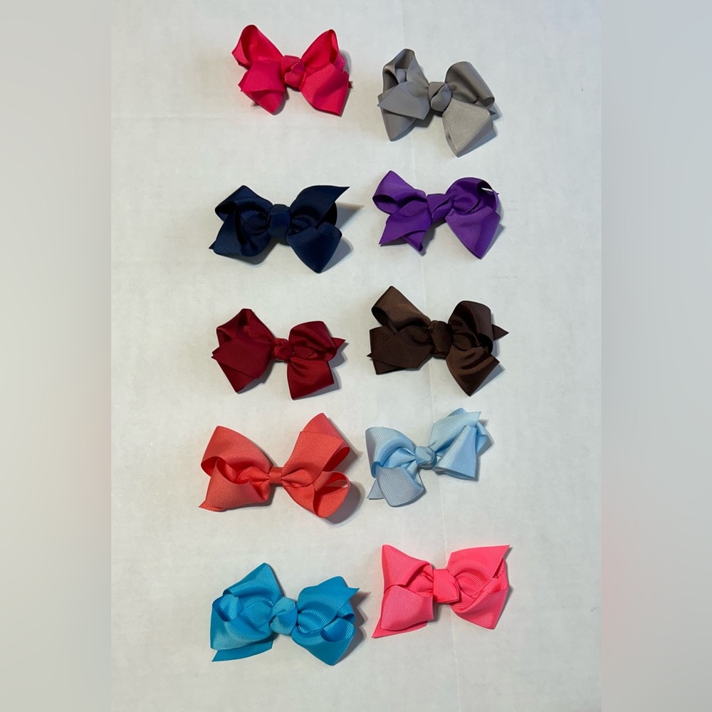 Ten Girls Grosgrain Ribbon Clip on Bows. Multi Colors.